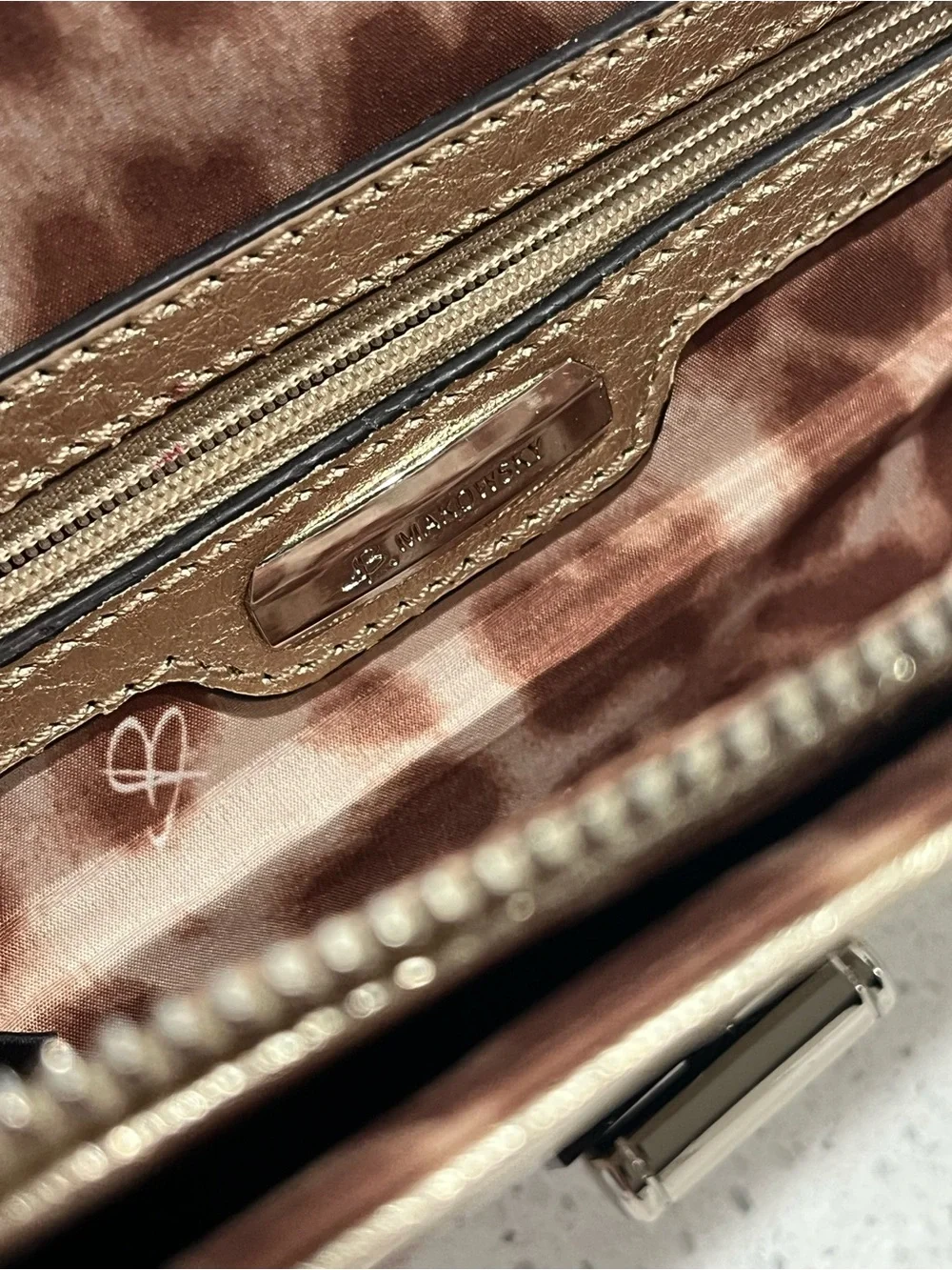 Vintage B. Makowsky Metallic Gold Leather Shoulder Bag: Leopard Print Interior
